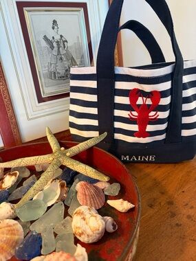 Nautical Striped Tote with Red Lobster Accent